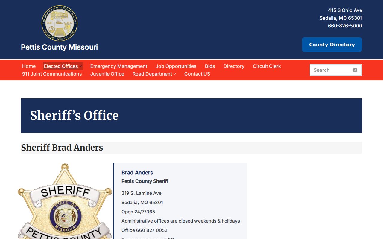 Pettis County Sheriff contact and Crime Stoppers information