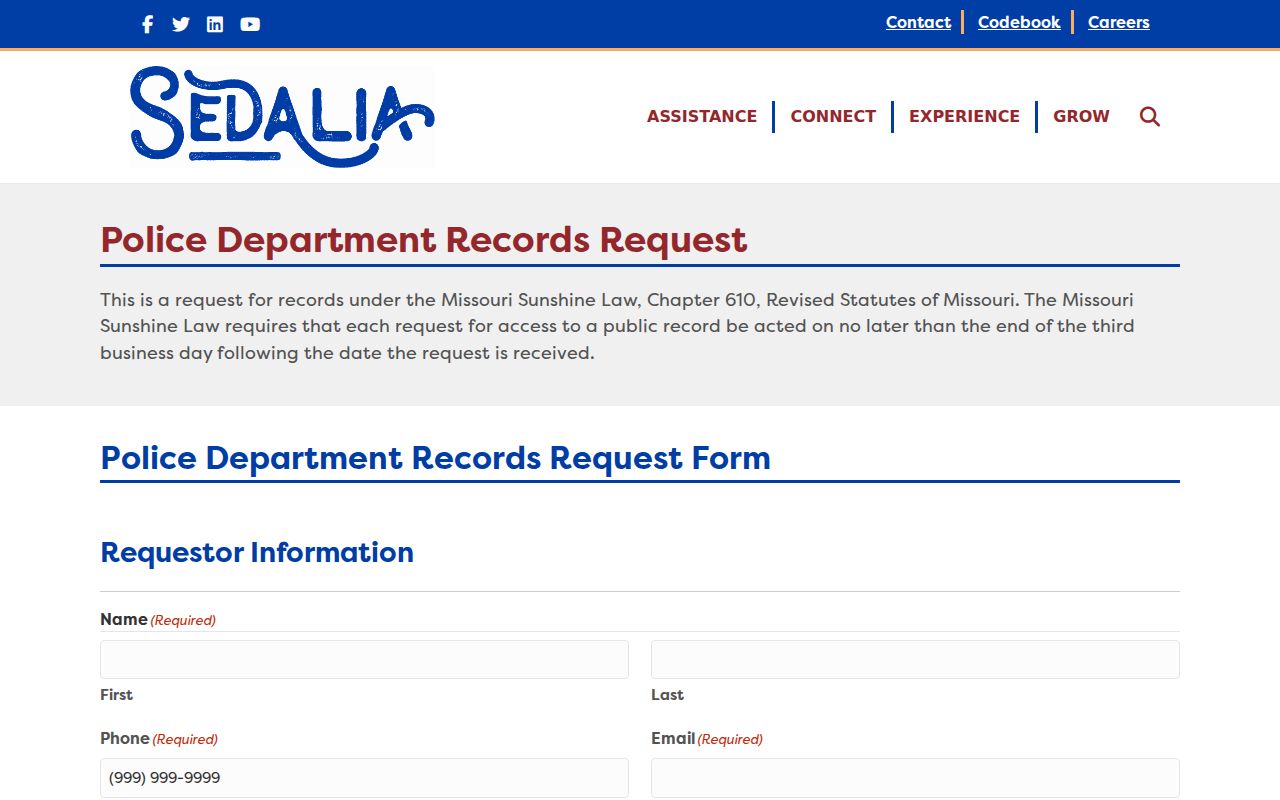 Sedalia Police incident records request form