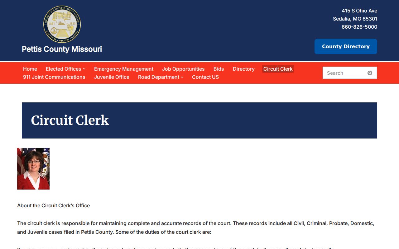Pettis County Circuit Clerk contact and Case.net referral